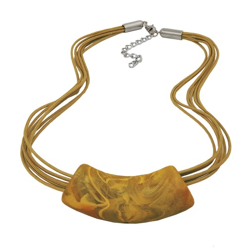 Kette 54x19mm Anh?nger Rohr flach gebogen oliv-gelb-marmoriert matt Kunststoff 45cm
