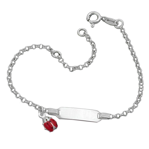 Schildband f?r Kinder Ankerkette Gravurplatte 19x5,8mm Marienk?fer Silber 925 18cm
