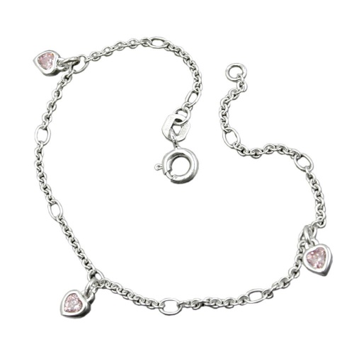 Armband 1,5mm mit Herz Zirkonia pink Silber 925 16cm