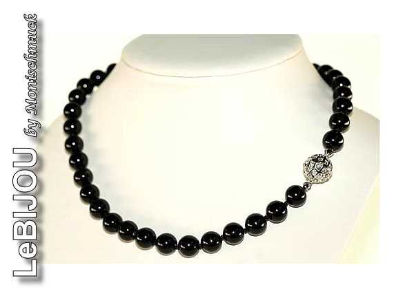 Collier Perlenkette schwarz 10mm