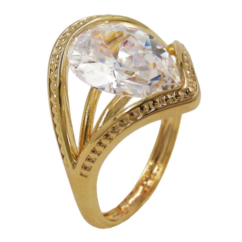 Ring mit 10x18mm gro?em Zirkonia in Tropfenform 3 Mikron vergoldet Ringgr??e 58