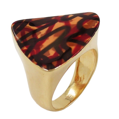 Ring 25x21mm Dreieck braun farbig lackiert 3 Mikron vergoldet Ringgr??e 60