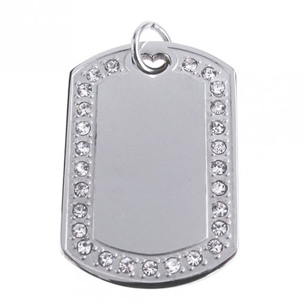 Anh?nger Gravurplatte Dog Tag mit Zirkonia Edelstahl