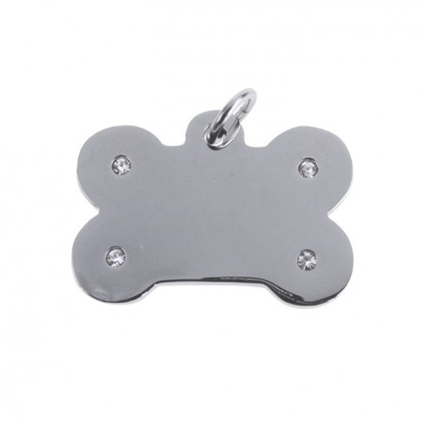 Anh?nger Gravurplatte Hundeknochen 25x38 mit Zirkonia Edelstahl