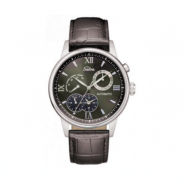 SELVA Herren Automatikuhr Nando mit Gangreserve silber schwarz