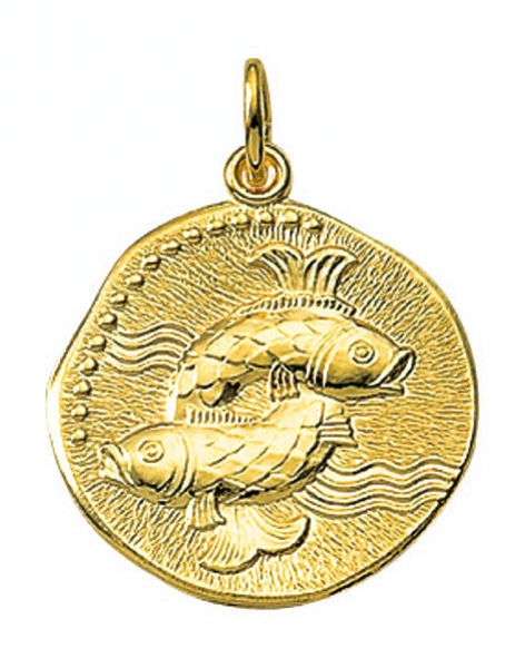 Anh?nger Sternzeichen Relief rund 18mm Fische 8Kt 333 GOLD