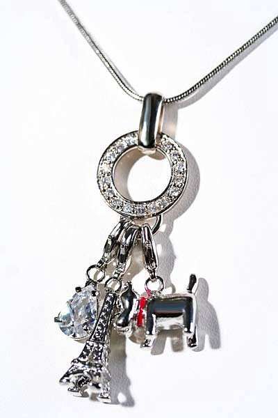 Set Bettelanh?nger-Kette Charms Tropfen - Hund - Eifelturm