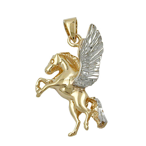 Anhänger 22x14mm Pferd mit Flügel bicolor rhodiniert diamantiert 9Kt GOLD