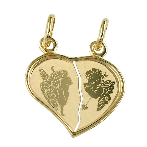 Anh?nger Doppelanh?nger Herz 20x18mm mit Engeln 14Kt GOLD