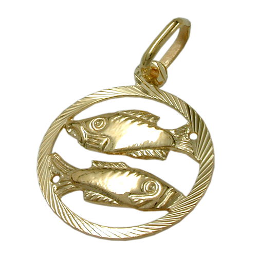 Anh?nger 15mm Sternzeichen Fische 9Kt GOLD