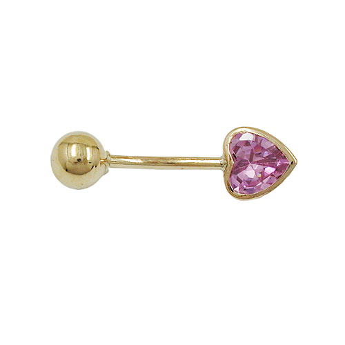 Piercing 20x6mm Zirkonia-Herz pink 14Kt GOLD