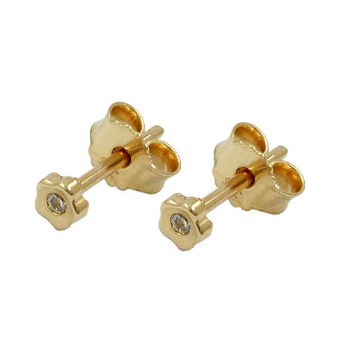 Stecker 3mm kleine Blume Zirkonia 9Kt GOLD