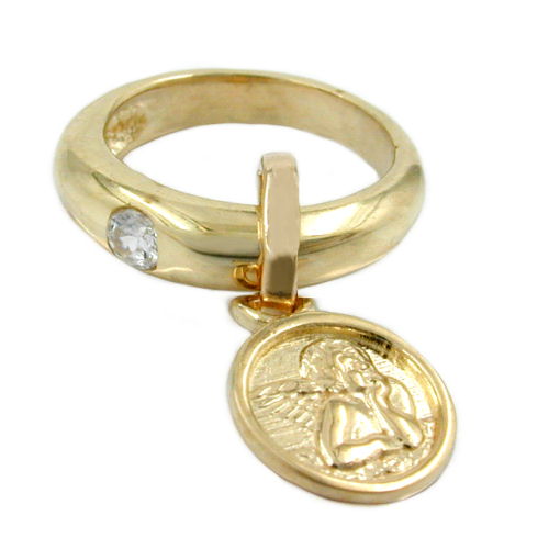 Anh?nger 10x2mm Taufring mit Engel und Zirkonia 9Kt GOLD