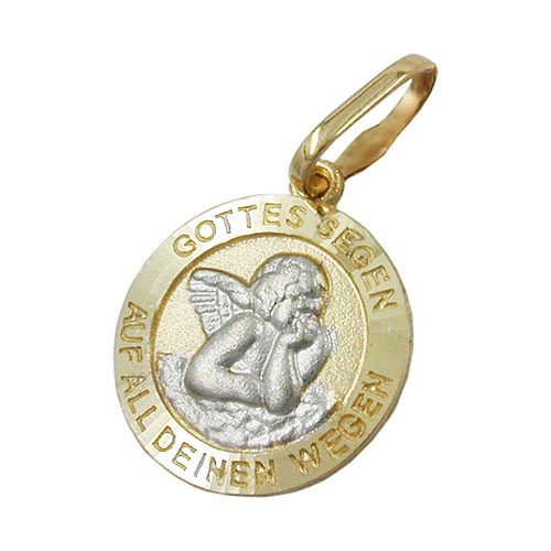 Anh?nger 12mm Engelmotiv bicolor rhodiniert 9Kt GOLD