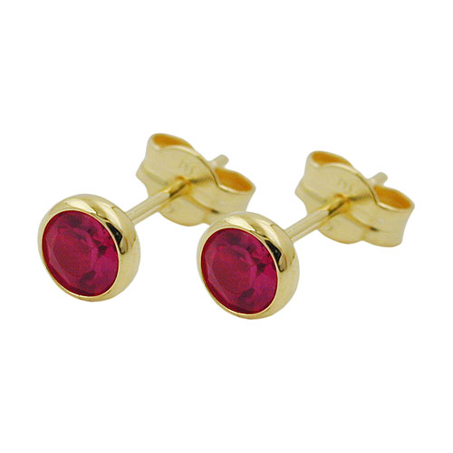 Stecker 5mm synthetischer Rubin 8Kt GOLD