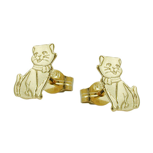 Stecker 8x5mm Katzen teil-mattiert 8Kt GOLD