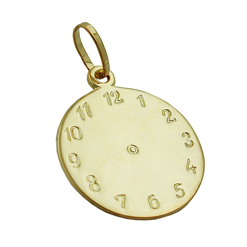 Anh?nger 14mm Uhr Taufschmuck Geburtsanh?nger glatt gl?nzend 9Kt GOLD