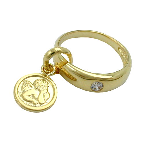 Anh?nger 12x3mm Taufring mit Engel und Zirkonia 9Kt GOLD