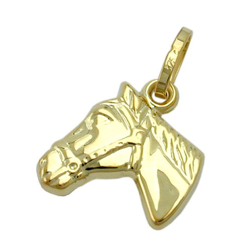 Anh?nger 12x12mm Pferdekopf gl?nzend 9Kt GOLD
