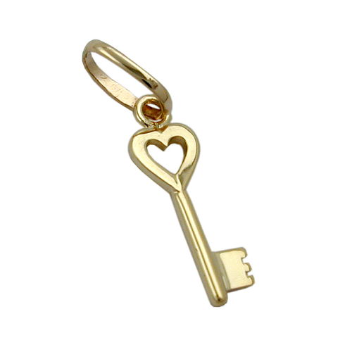 Anh?nger 14x5mm Herz Schl?ssel gl?nzend 9Kt GOLD