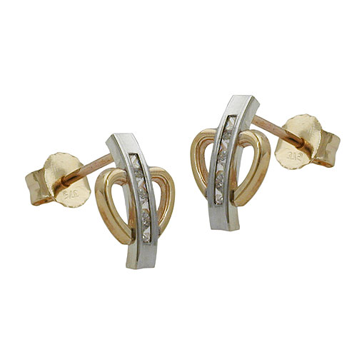 Stecker 9,5x6mm bicolor mit Zirkonias 9Kt GOLD