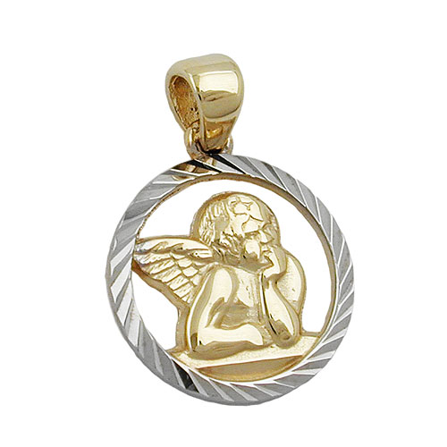Anh?nger 12,5mm Engelmotiv bicolor rhodiniert diamantiert 9Kt GOLD