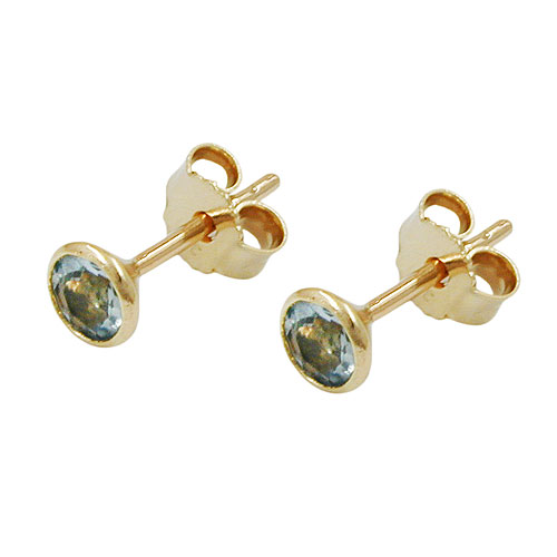Stecker 5mm synthetischer Aquamarin 8Kt GOLD