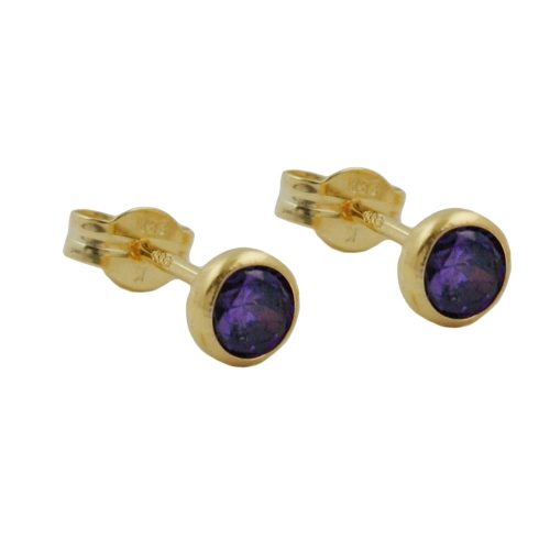 Stecker 4mm Zirkonia amethyst-gefärbt 8Kt GOLD