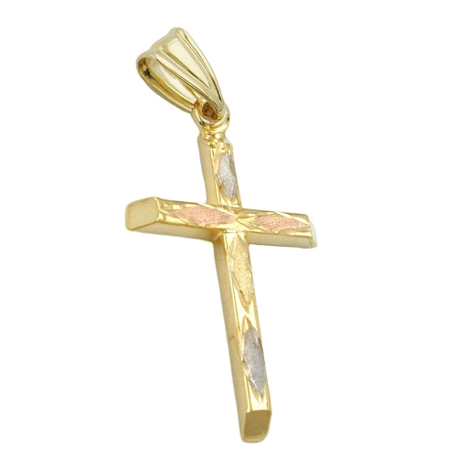 Anh?nger 23x15mm Kreuz tricolor 9Kt GOLD