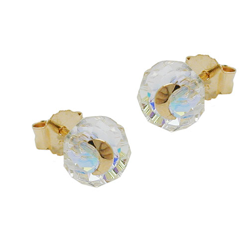 Stecker 6mm facettierte Glasperle kristall wei? Mond 14Kt GOLD