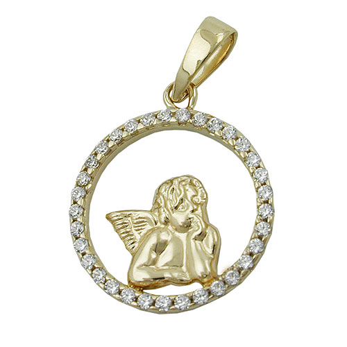 Anh?nger 14mm Engelmotiv mit Zirkonias 9Kt GOLD
