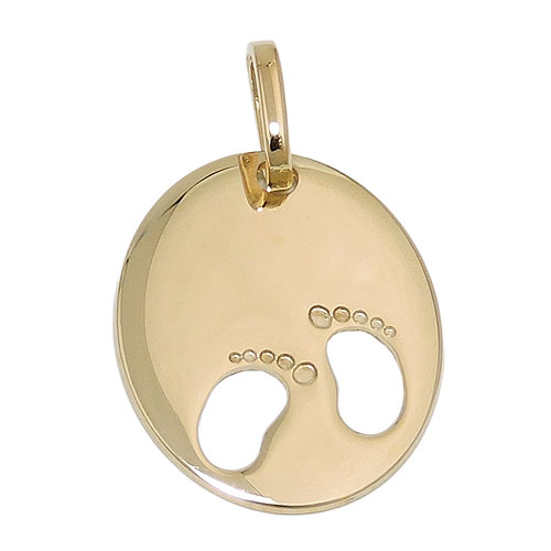 Anh?nger 20x17mm Gravuranh?nger zur Geburt kleine F??e 14Kt GOLD