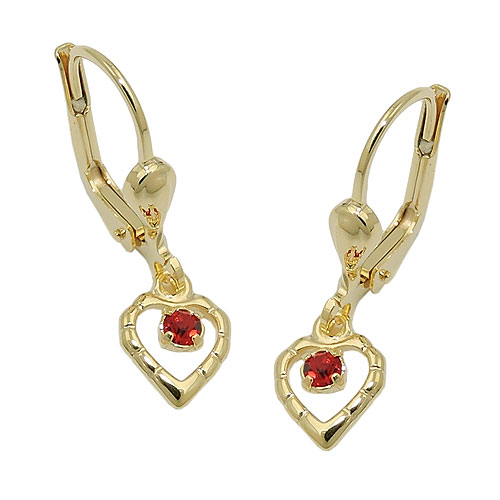 Ohrbrisur Ohrh?nger Ohrringe 22x6mm Herz mit Glasstein rot 8Kt GOLD