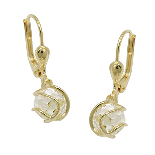 Ohrbrisur Ohrh?nger Ohrringe 24x8mm Kugel umwickelt Zirkonia wei? 8Kt GOLD