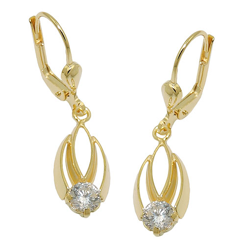 Ohrbrisur Ohrh?nger Ohrringe 30x7,5mm mit Zirkonia wei? 8Kt GOLD