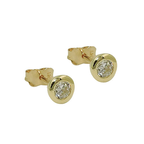 Stecker 6mm Zirkonia rund 9Kt GOLD