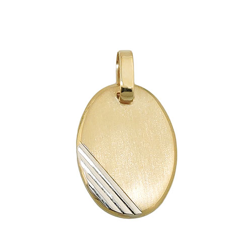 Anh?nger 18x13mm Gravurplatte oval bicolor rhodiniert diamantiert 9Kt GOLD