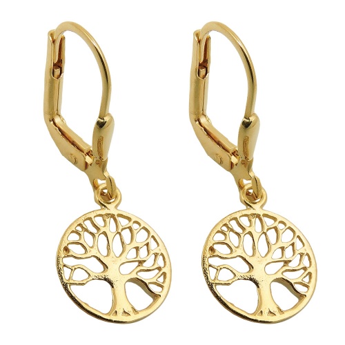 Ohrbrisur Ohrh?nger Ohrringe 26x10mm Lebensbaum gl?nzend 9Kt GOLD