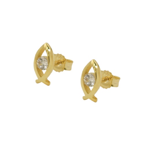 Stecker 9x4mm Jesuszeichen Zirkonia GOLD 9Kt