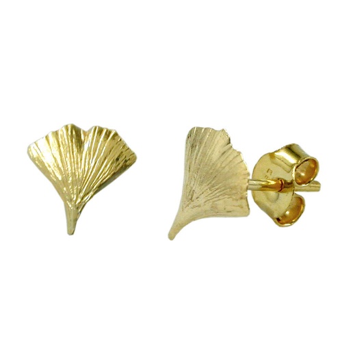 Ohrstecker Ohrring 9mm Ginkgoblatt gl?nzend 9Kt GOLD