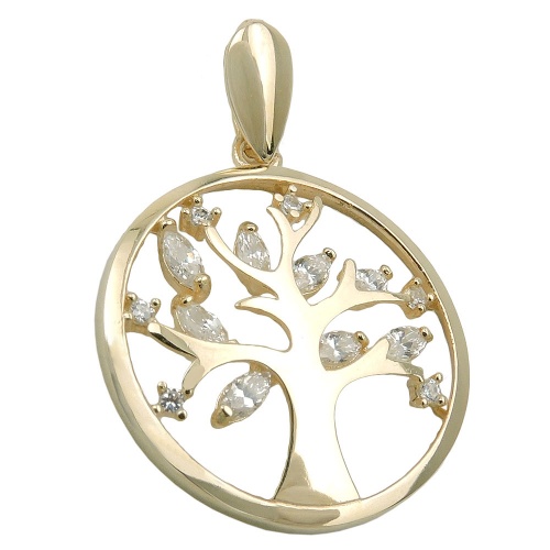 Anh?nger 17mm Lebensbaum mit Zirkonias 9Kt GOLD