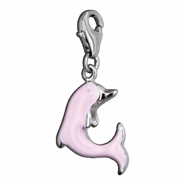 Anhänger Charm 925 Silber Delfin rosa