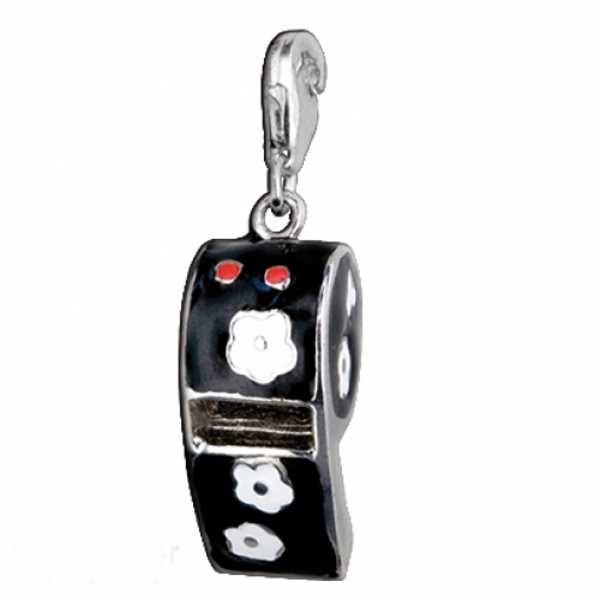 Anh?nger Charm Silber 925 Bettelarmband Trillerpfeife schwarz