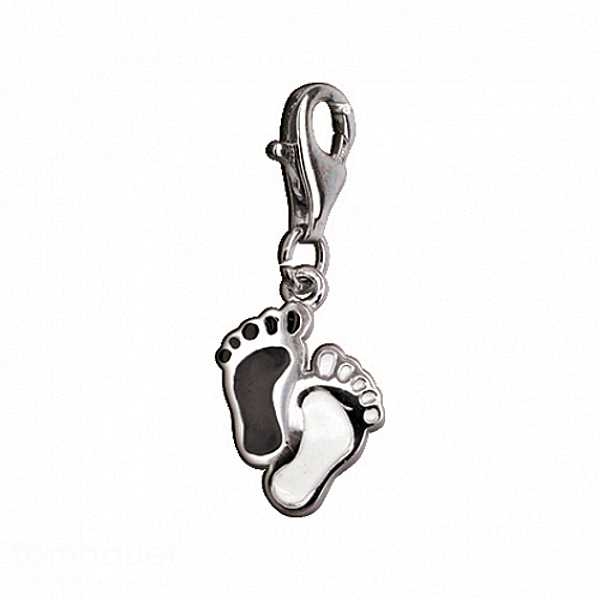 Anh?nger, Charm 925  Silber Bettelarmband Anh?nger F??e schwarz/weiss