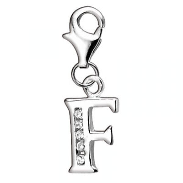 Einhänger Charm 925 Silber Buchstaben F mit Zirkonia