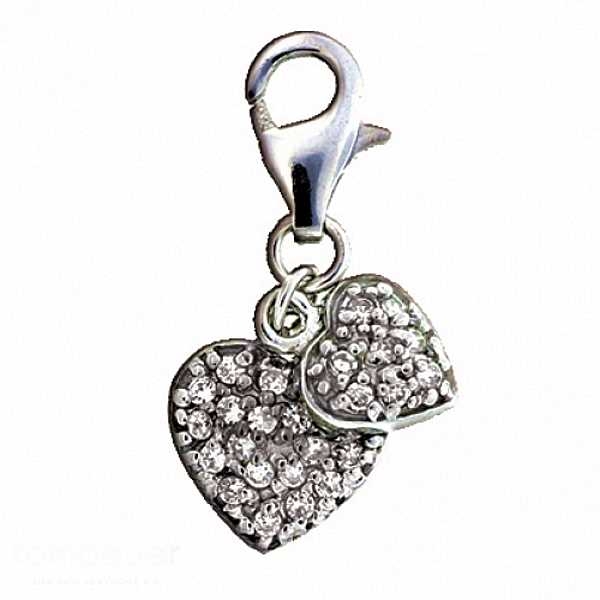 Silbereinh?nger Charm 2 Herzen mit Zirkonia