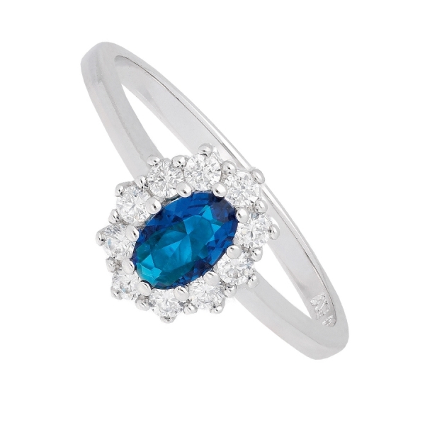 Ring Zirkonia blau weiss Silber 925 Ringgröße 52