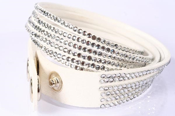 Armband weißes Velourleder Kristall Crystal