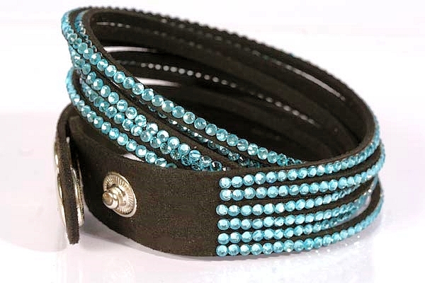 Armband schwarzes Velourleder Kristall Blue Zirkon