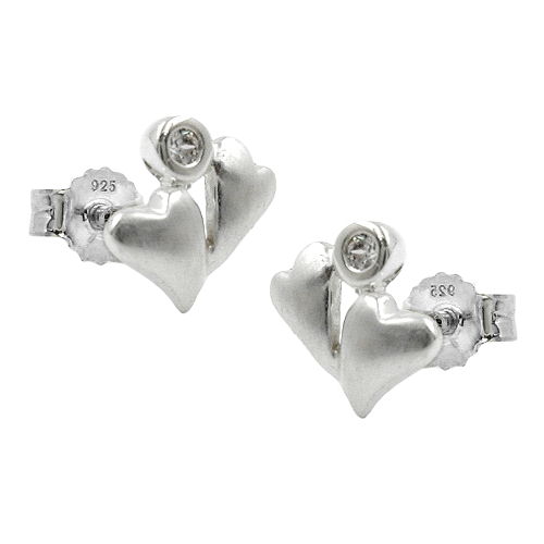 Stecker 8x8mm 2 Herzen mattiert Zirkonia Silber 925